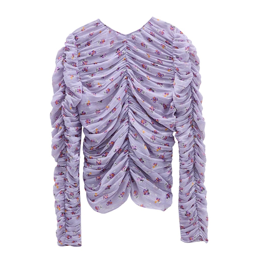 Zara Ruched Floral Blouse